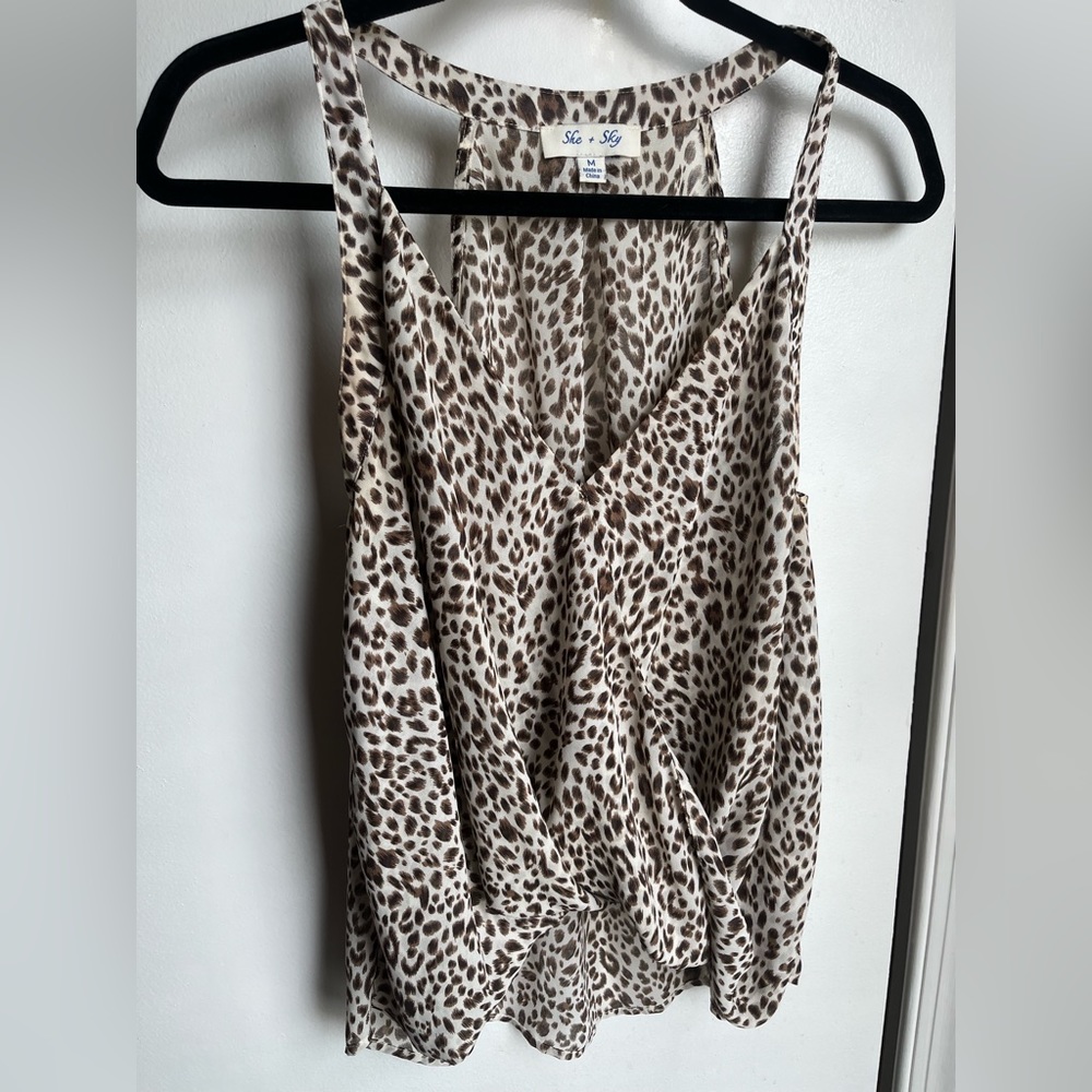 She & Sky sleeveless cheetah print blouse